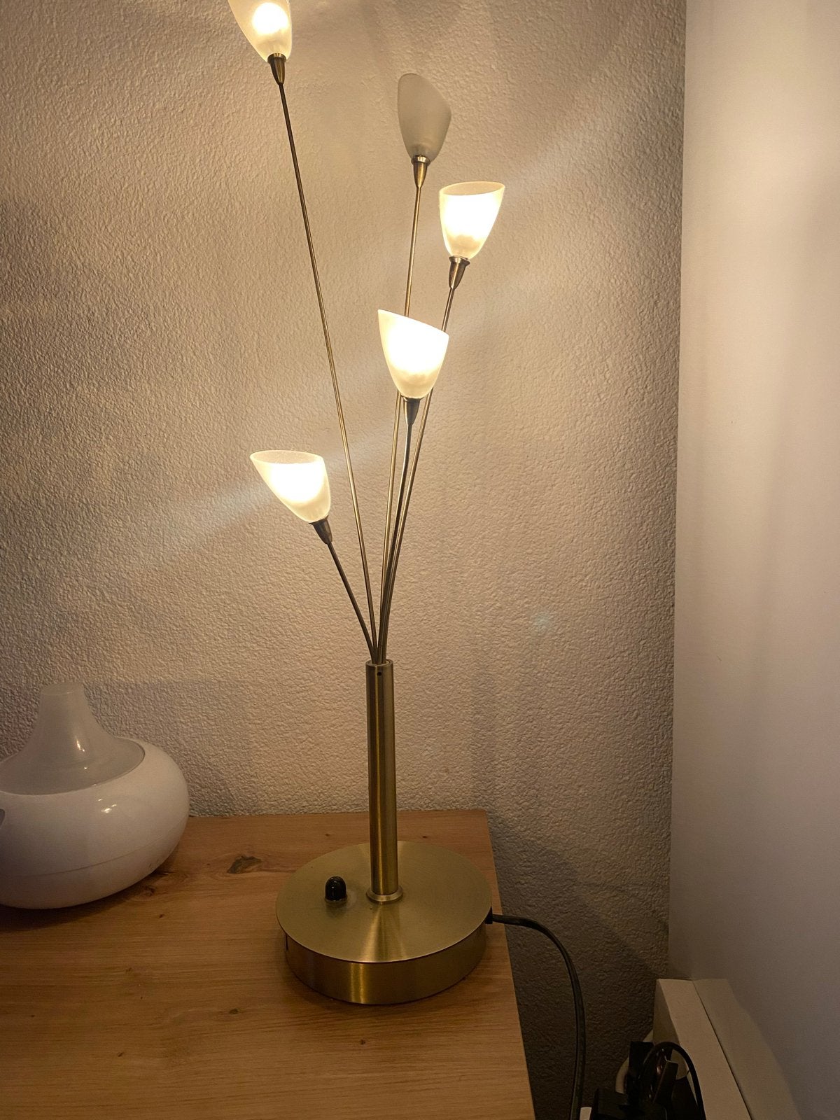 Jan des Bouvrie tafellamp met 5 lichtpunten, Huis en Inrichting, Ophalen, Overige merken, Goud, Metaal