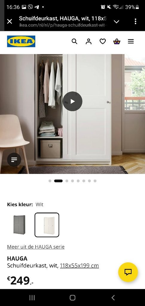 IKEA HAUGA Schuifdeurkast, wit, 200x118x55 cm, Met deur(en), 100 tot 150 cm, 200 cm of meer, Ophalen of Verzenden