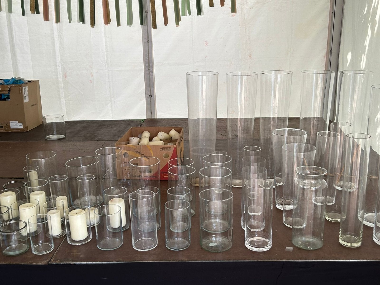 Diverse glazen vazen en windlichten, Ophalen, Gebruikt, Transparant, Glas