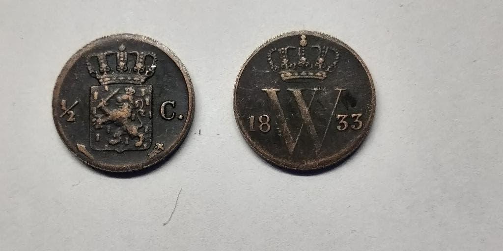 1833 W 1 halve cent  nooit echt geslagen vals  pr. € 2,70., Postzegels en Munten, Munten | Nederland, Verzenden, Koning Willem I