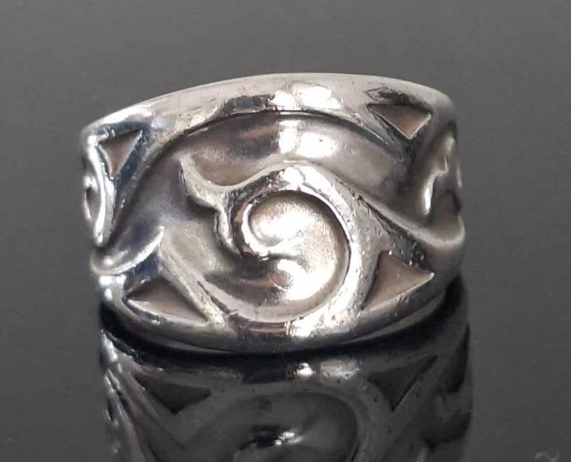 Schitterende Brede Frans Zilver Gotische Stijl Bandring, Ophalen of Verzenden, Zilver, Ring
