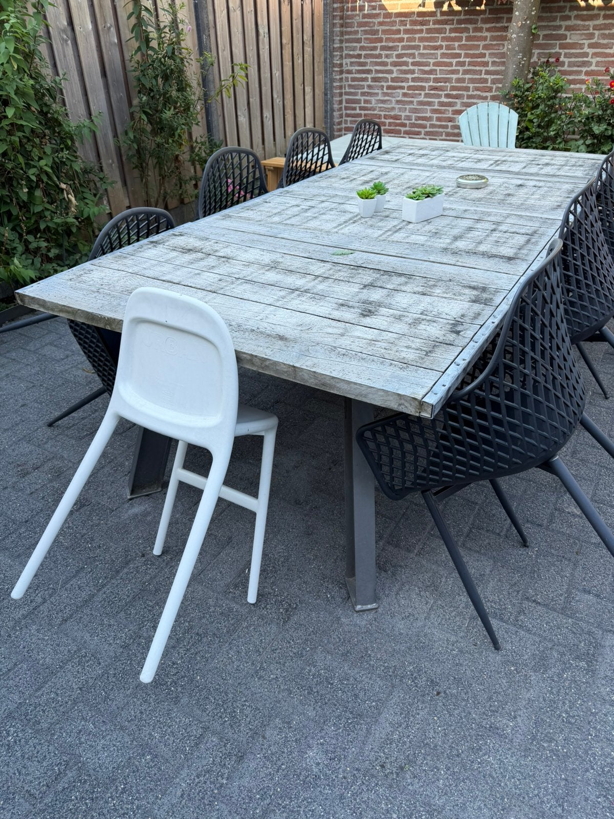 Robuuste grote tuintafel. 120x270cm, Tuin en Terras, Ophalen, Gebruikt, Rechthoekig, Hout