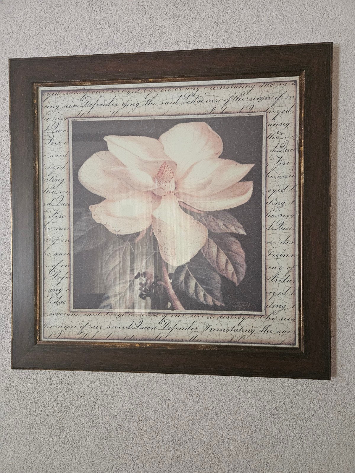 Ingelijste print met magnolia en vintage tekst, Ophalen