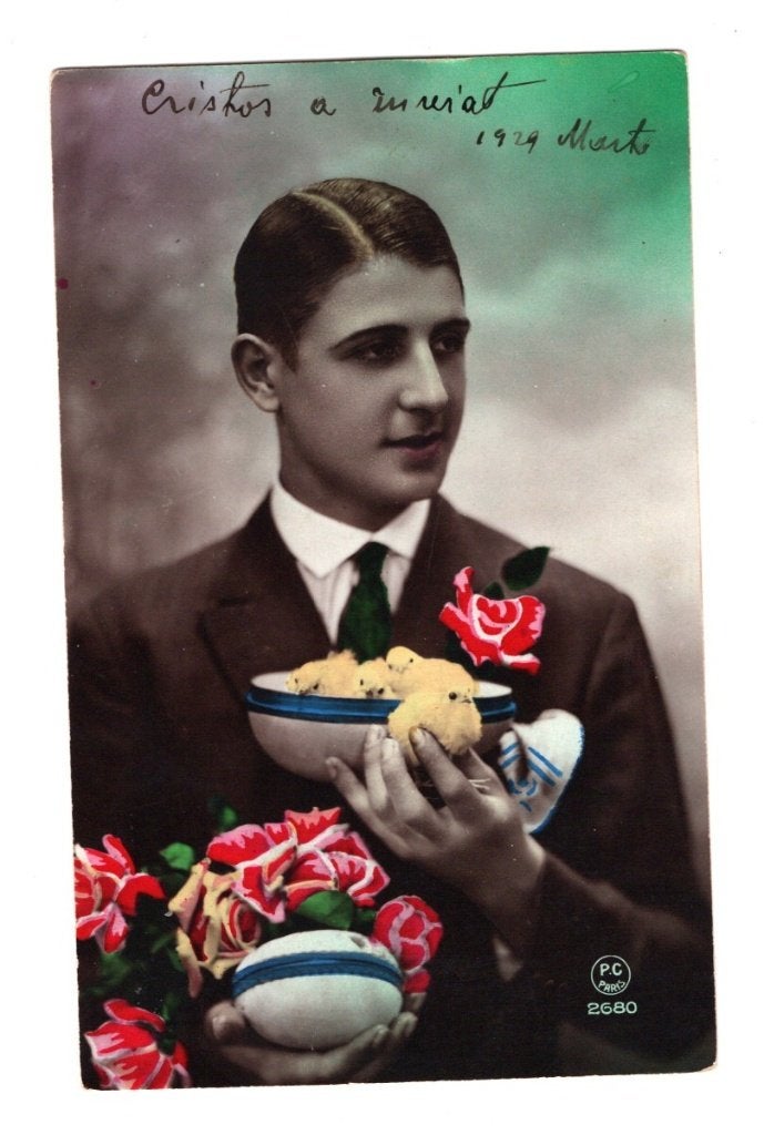 Oude Ansichtkaart Pasen Man met Kuikens Cristos 1929, Ophalen of Verzenden, 1920 tot 1940, Gelopen