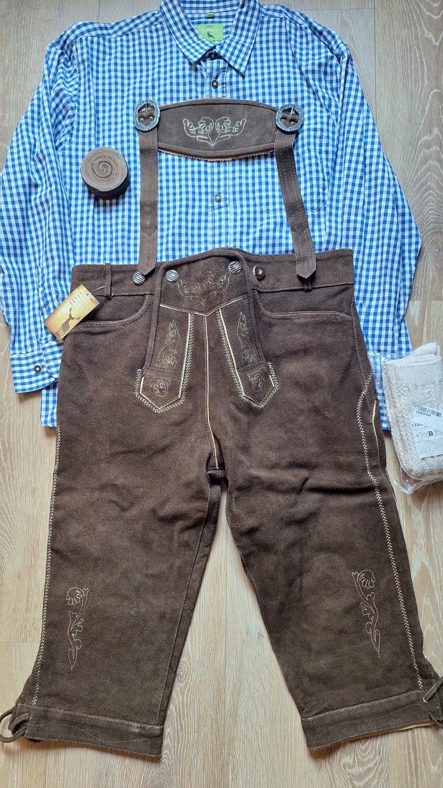 Lederhose 54 overhemd kousen oktoberfeest Tiroler, Ophalen of Verzenden, Zo goed als nieuw, Maat 52/54 (L), Tannhauser