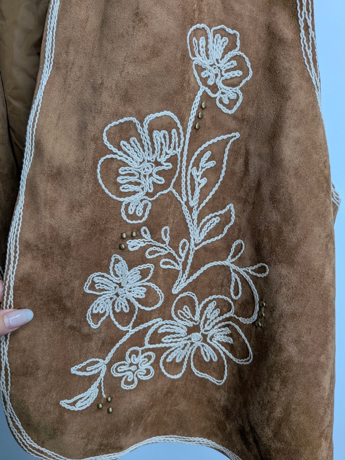 MS Mode suèdelook gilet XXL bruin boho western bloemen, Bruin, Ms mode, Maat 42/44 (L), Nieuw