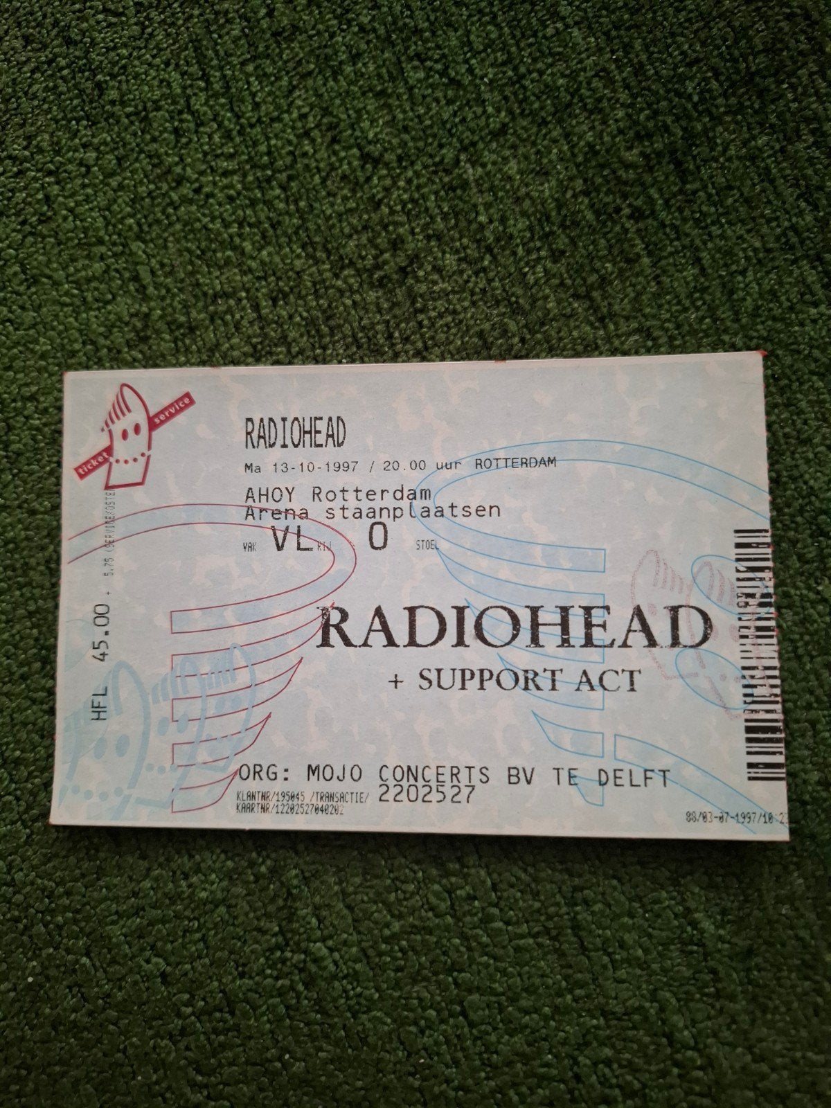 Originele entreekaart RADIOHEAD Rotterdam 1997, Verzamelen, Ophalen of Verzenden, Zo goed als nieuw, Foto of Kaart