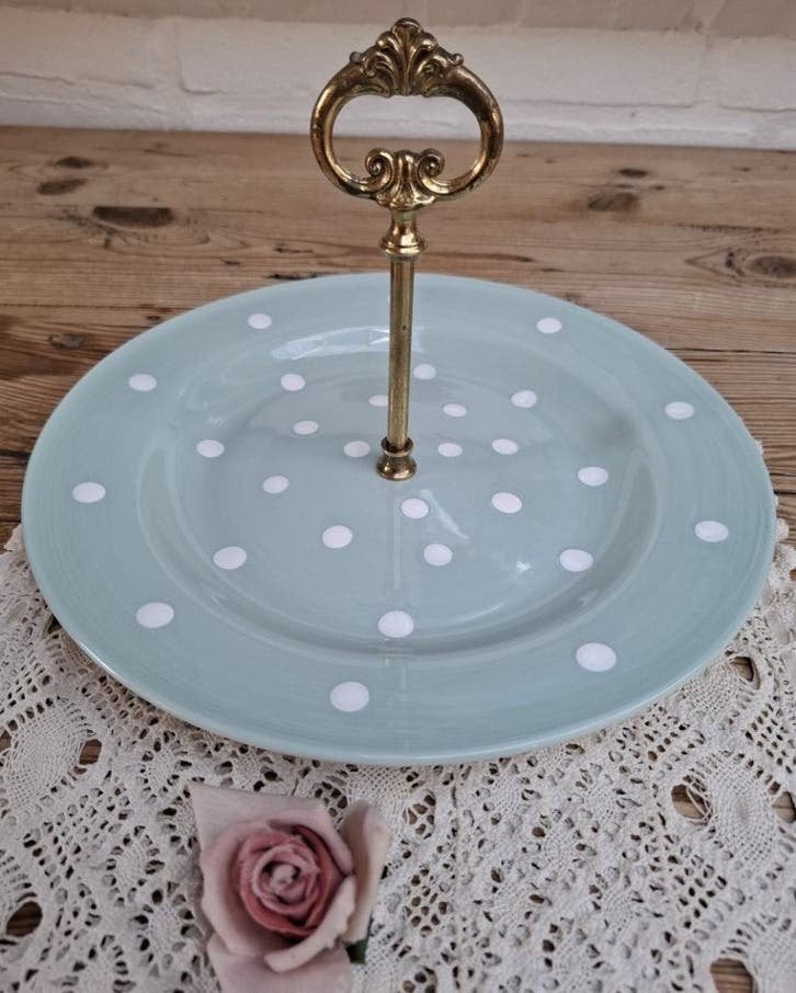 Serveerschaal, Laura Ashley, mintgroen, witte dots, Huis en Inrichting, Gebruikt, -, -, Ophalen of Verzenden