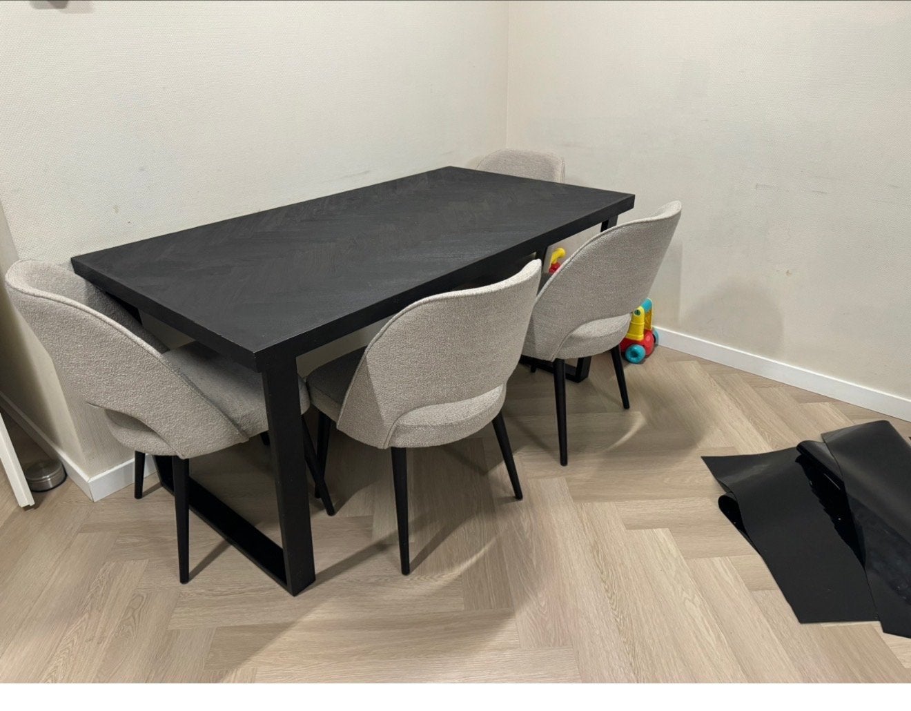 Eettafel U-poot Black Bonito - visgraat look, Ophalen, Gebruikt, 100 tot 150 cm, 50 tot 100 cm