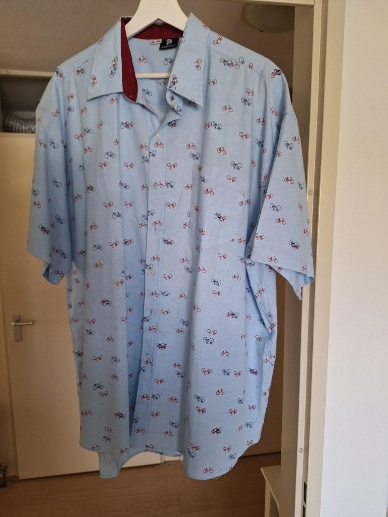 Heren overhemd met fietsprint, Kleding | Heren, Blauw, Ophalen of Verzenden, Overige halswijdtes, Zie omschrijving
