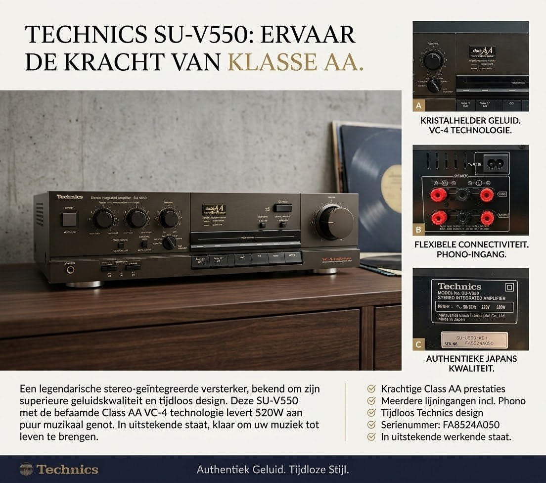 Technics SU-V550 vintage Class AA Versterker, Overige merken, Refurbished, Ophalen of Verzenden, 60 tot 120 watt