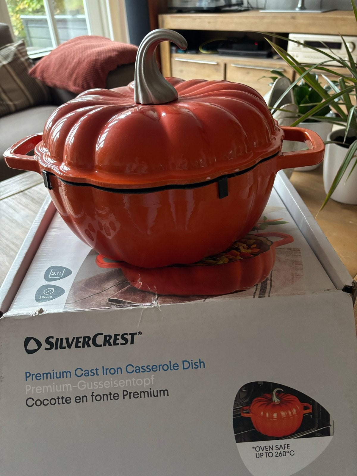 Silvercrest pompoen ovenpan - Gietijzeren braadpan 3.1L, Met deksel, Nieuw, Ophalen of Verzenden, Overige merken
