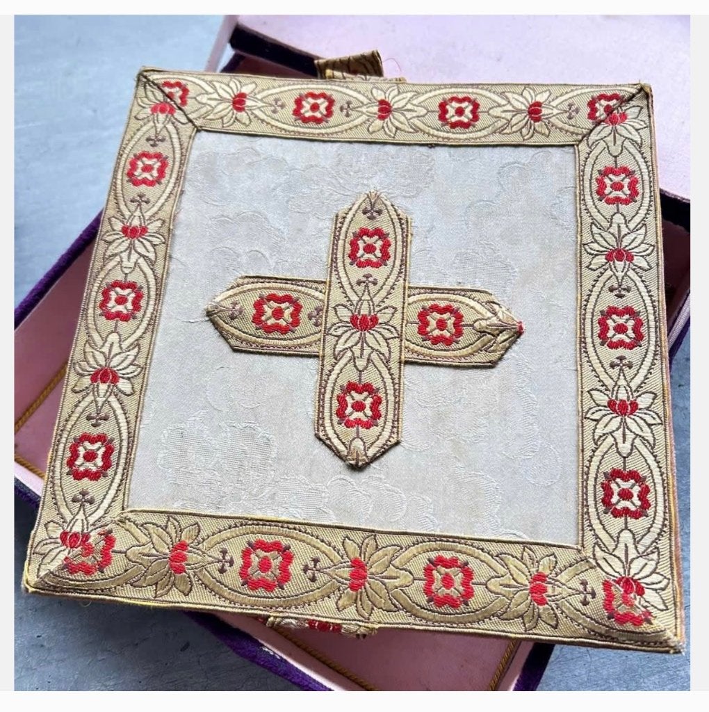 Antieke Franse Liturgische Burse, antiek bewaardoos velours, Ophalen of Verzenden