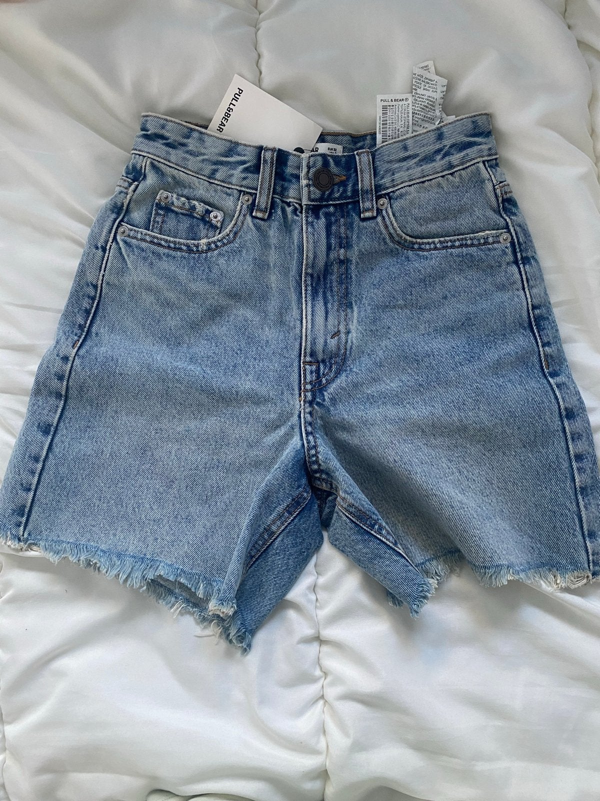 Pull&Bear denim shorts met hoge taille en rafels, Kort, Blauw, Nieuw, Ophalen of Verzenden