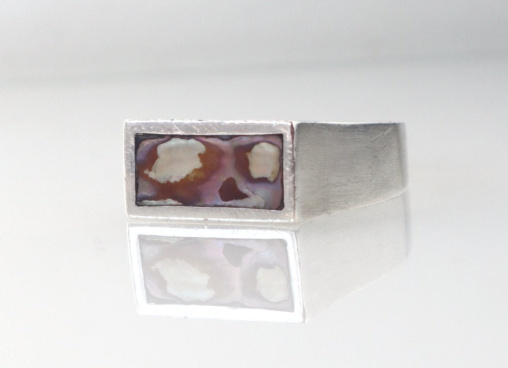 Vintage zilveren ring abalone, Palle Bisgaard, Denemarken, Ophalen of Verzenden, Zilver, Ring