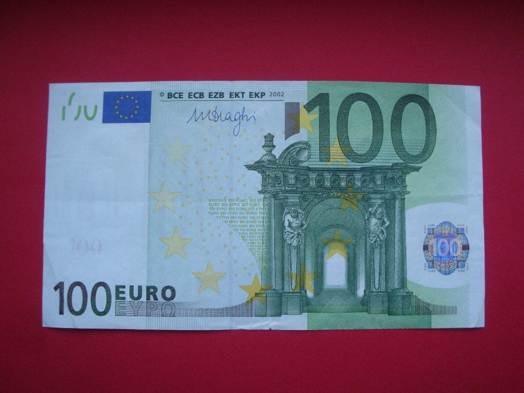Kavel bankbiljet Duitsland 100 Euro Draghi 2002., Postzegels en Munten, Verzenden, Duitsland, 100 euro, Los biljet
