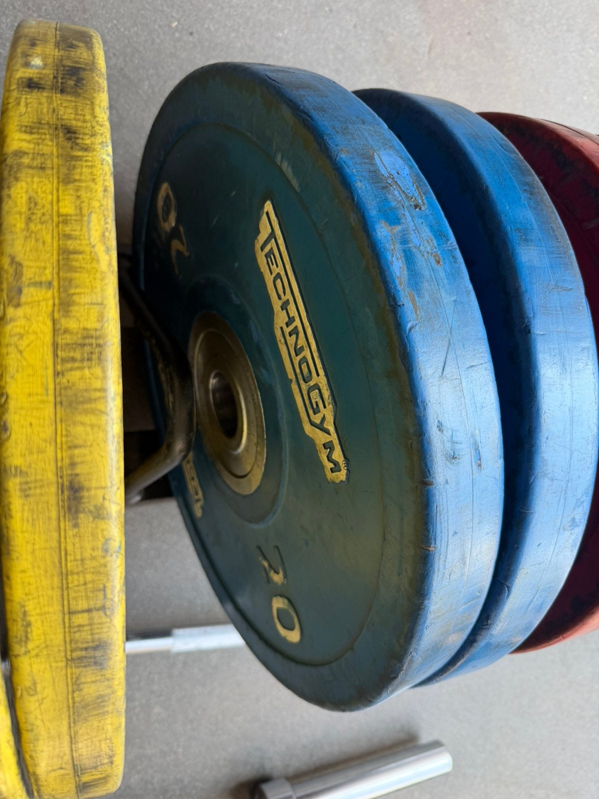 165kg Technogym Olympische Training Plates , Barbell + Rek, Ophalen, Gebruikt, Halterschijven
