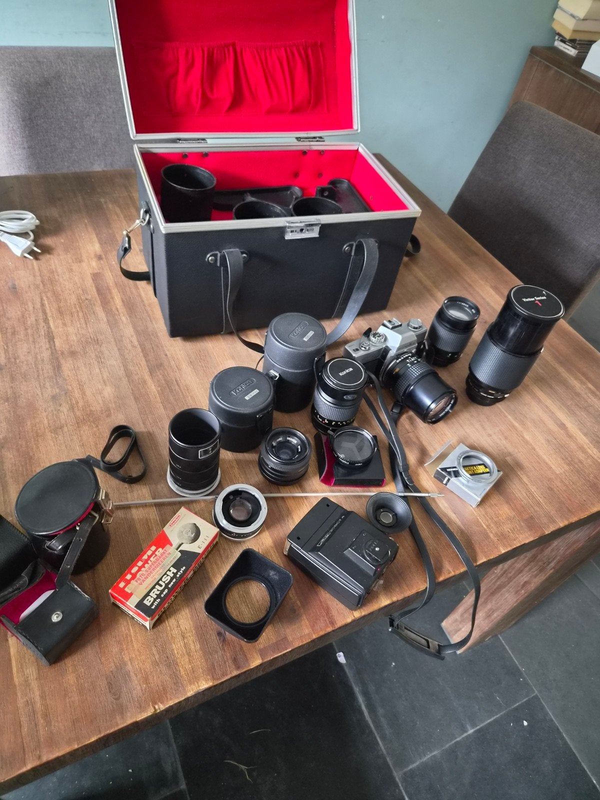Minolta SRT100X met diverse lenzen en accessoires, Ophalen of Verzenden, Gebruikt