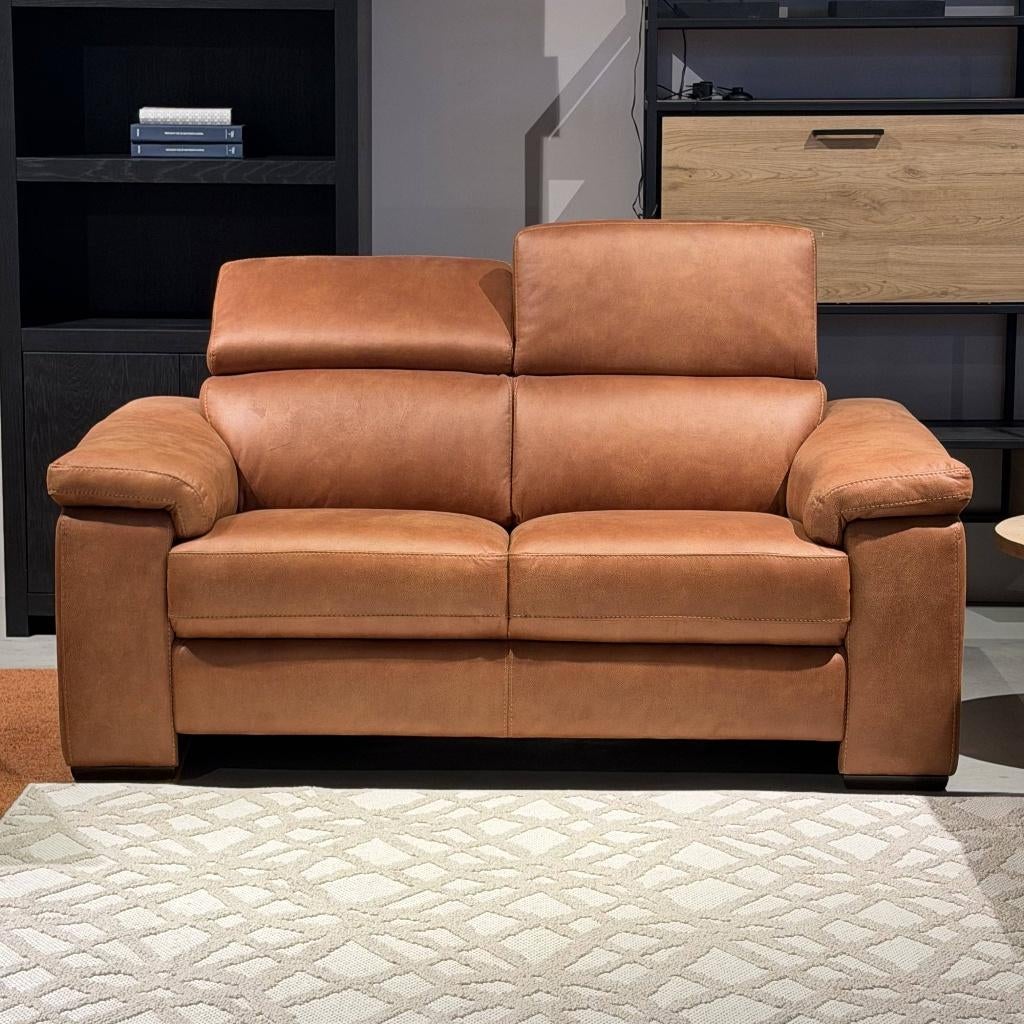 Comfort bank micro leer stof cognac **showroom**, Ophalen, Rechte bank, Stof, Nieuw