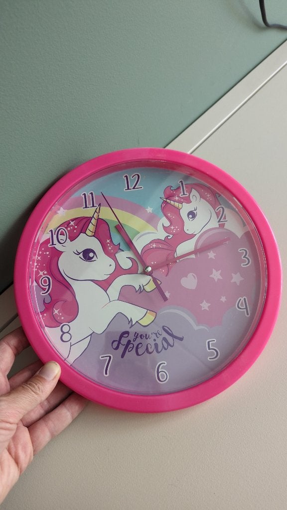 Wandklok eenhoorns (kinderkamer), Ophalen, Zo goed als nieuw