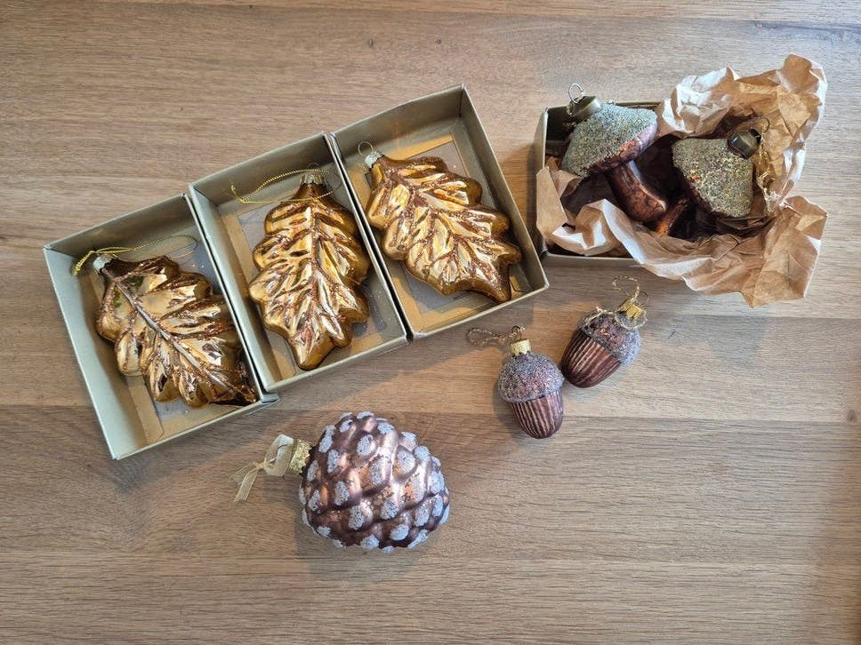 Herfst Kerstbal ornament dennenappel eikels paddestoel blad, Ophalen of Verzenden, Zo goed als nieuw