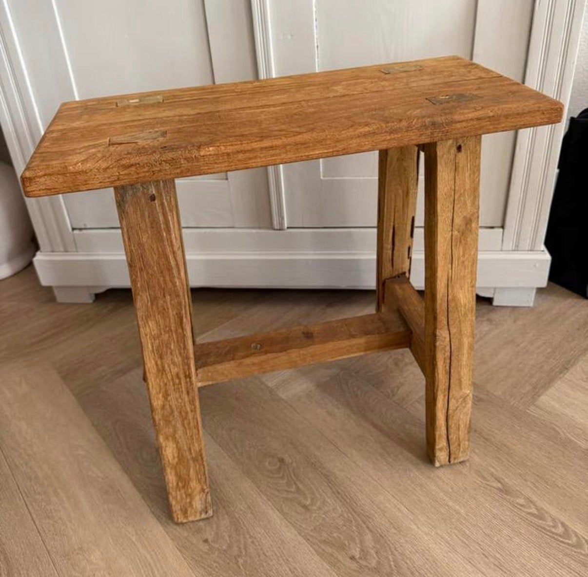 Stoere oude kruk bijzettafel, Ophalen, Rechthoekig, Minder dan 55 cm