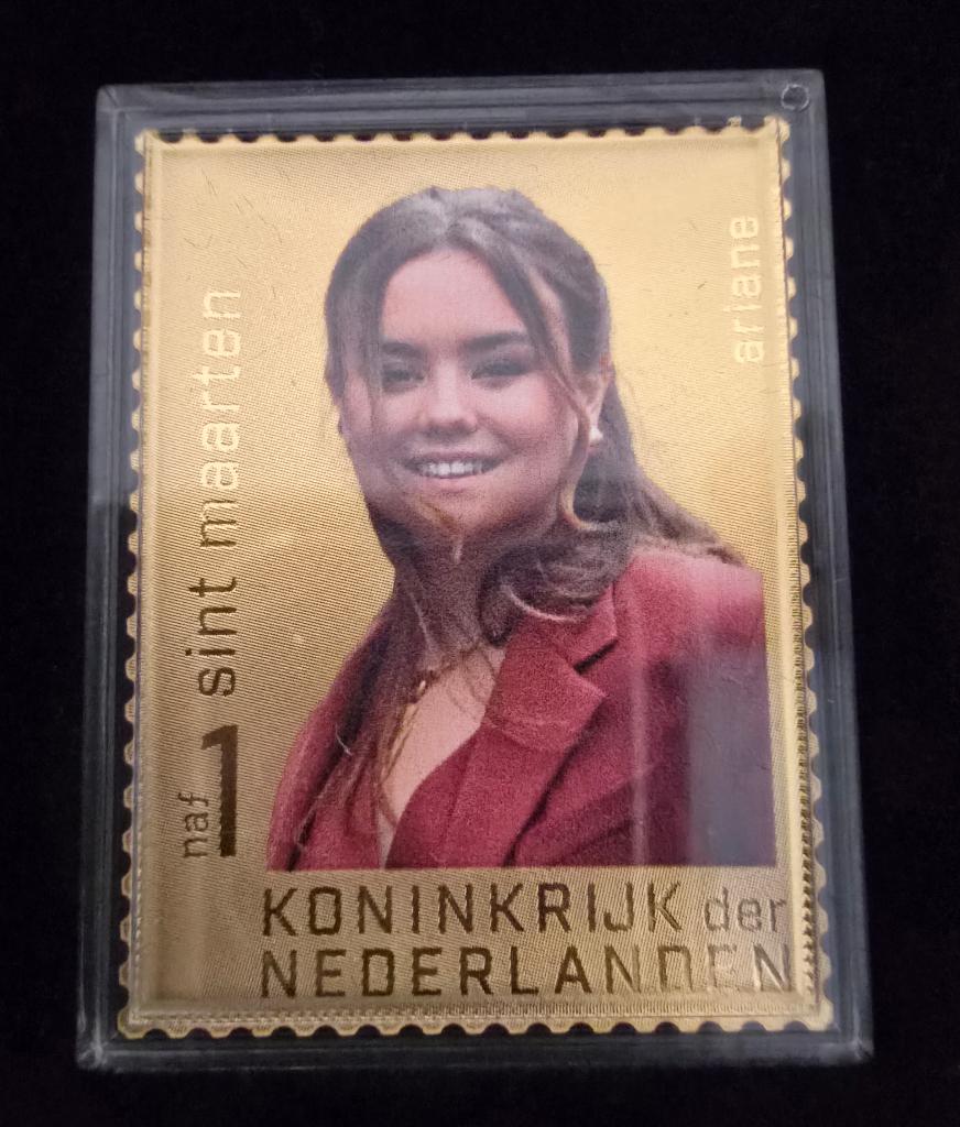 Gouden postzegel prinses Ariane 18 jaar (Sint Maarten), Postzegels en Munten, Postzegels | Nederland, Ophalen of Verzenden, Na 1940