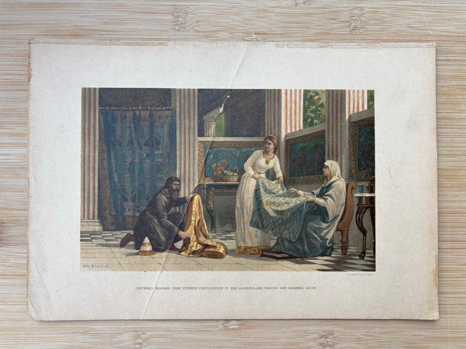 Antieke kleurenlitho: Bijbelse scène, 19e eeuw, Antiek en Kunst, Kunst | Schilderijen | Klassiek, Ophalen of Verzenden