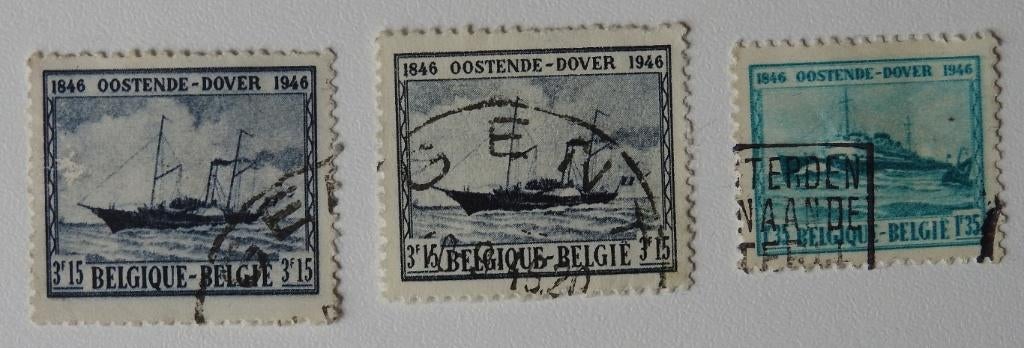 3 postzegels België  1946 Oostende – Dover, Verzenden, Gestempeld, Gestempeld, Overig