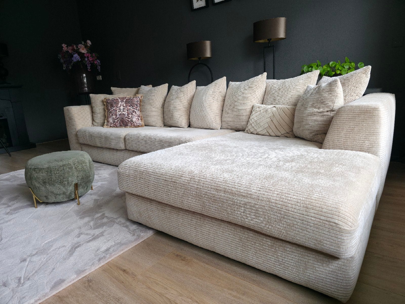 Zitmaxx bank velvet platte rib beige, Ophalen, 300 cm of meer, Zo goed als nieuw, Stof
