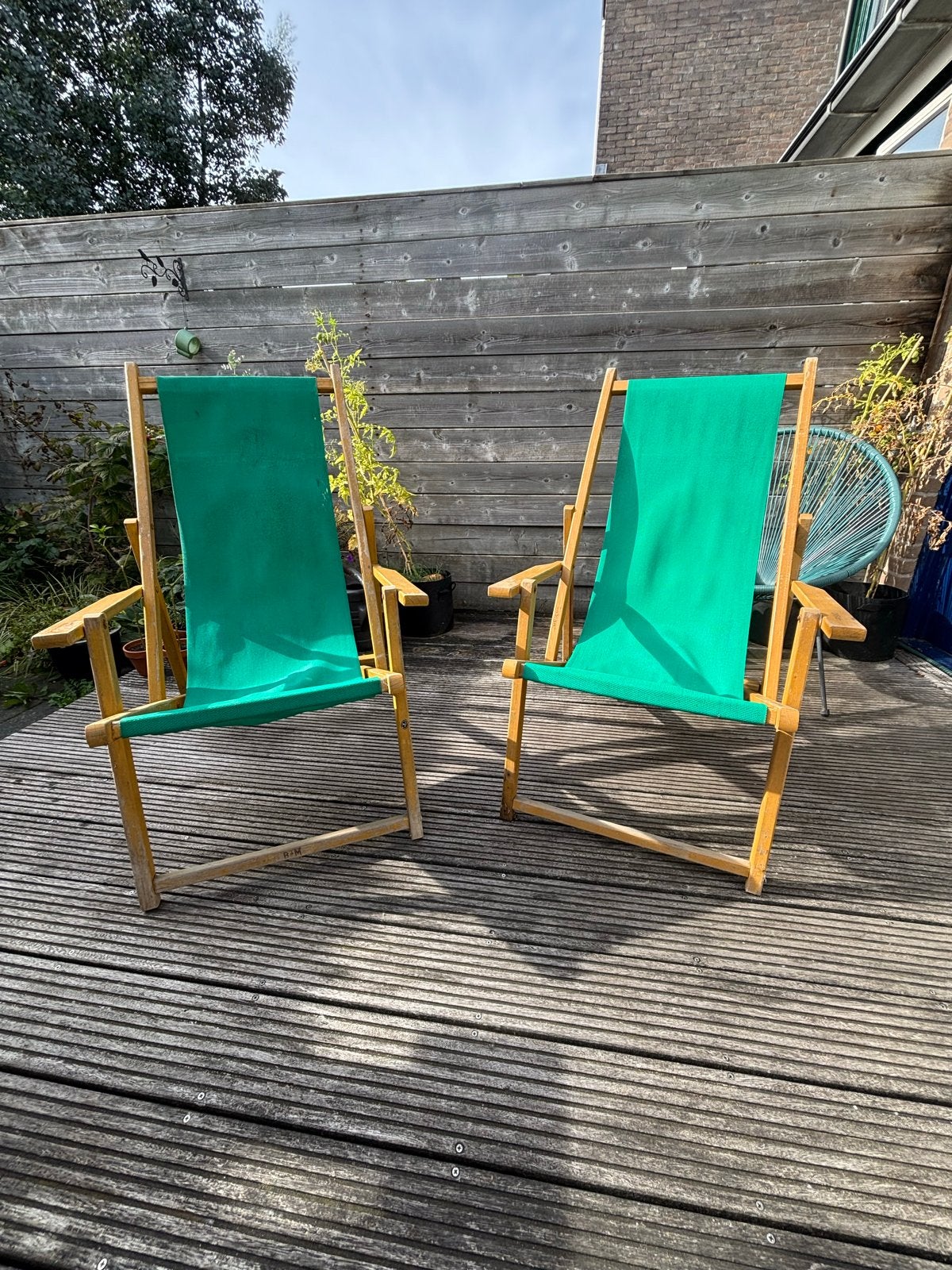 Set van 2 inklapbare strandstoelen - Groen, Ophalen, Gebruikt, Hout, Inklapbaar