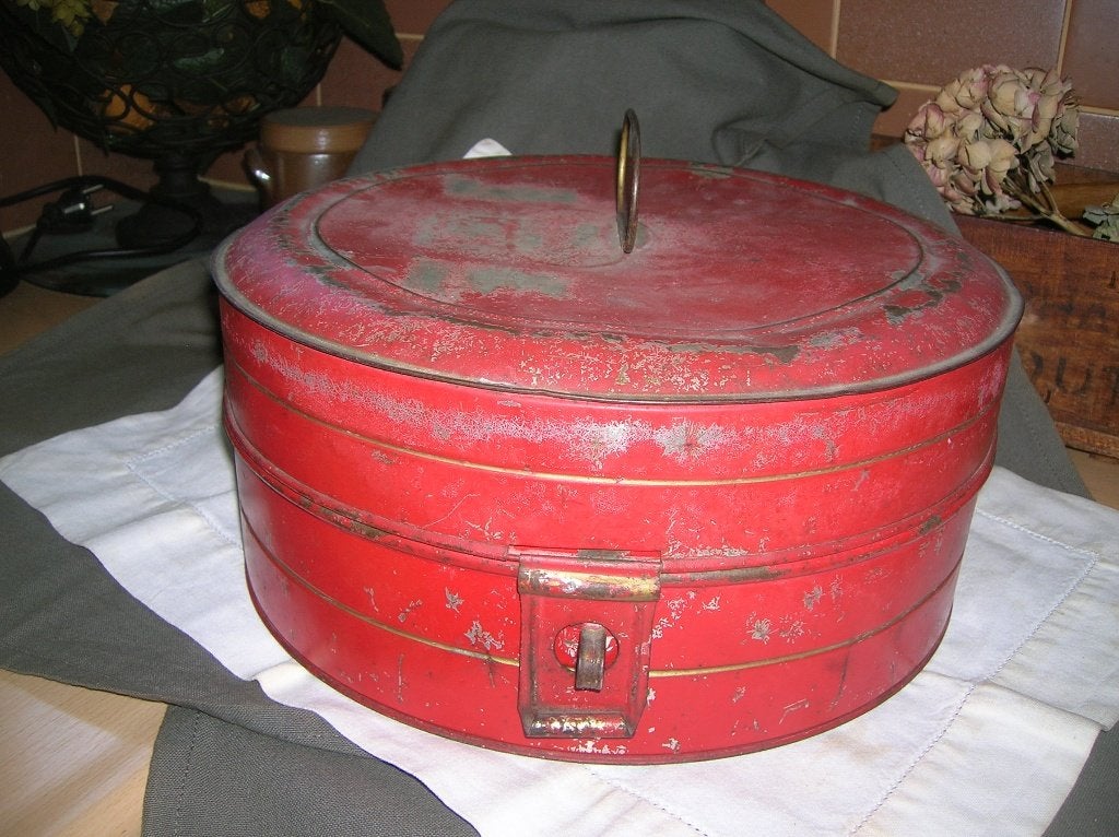 oud taartblik taarttrommel gebaksblik metaal / blik, Ophalen of Verzenden