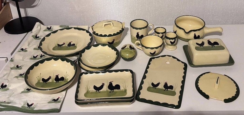 Servies, kippenmotief, Zeller - 15 stuks, Ophalen