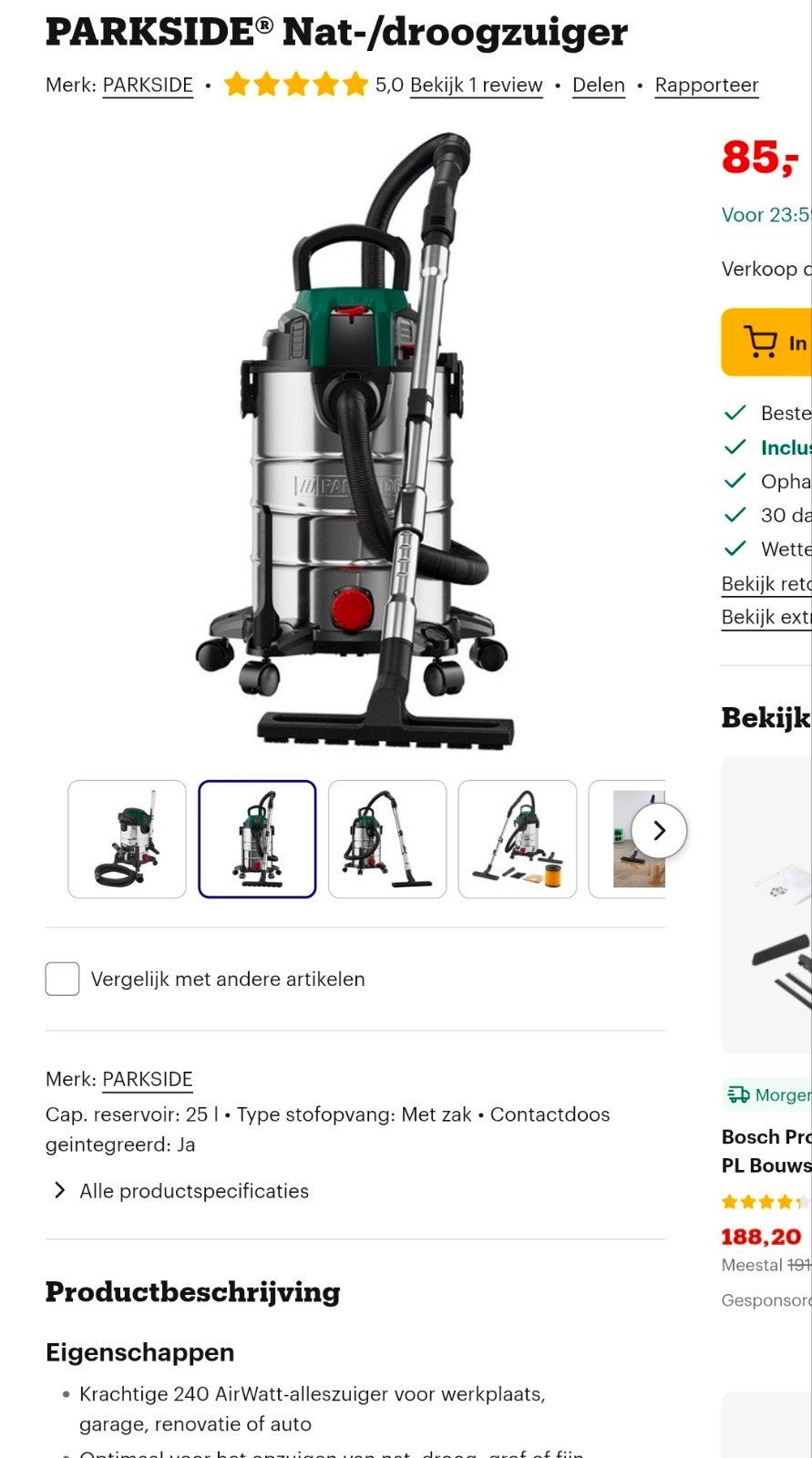 professionele bouw stofzuiger/ nat en  droog zuiger, Witgoed en Apparatuur, Stofzuigers, Ophalen of Verzenden, Zo goed als nieuw