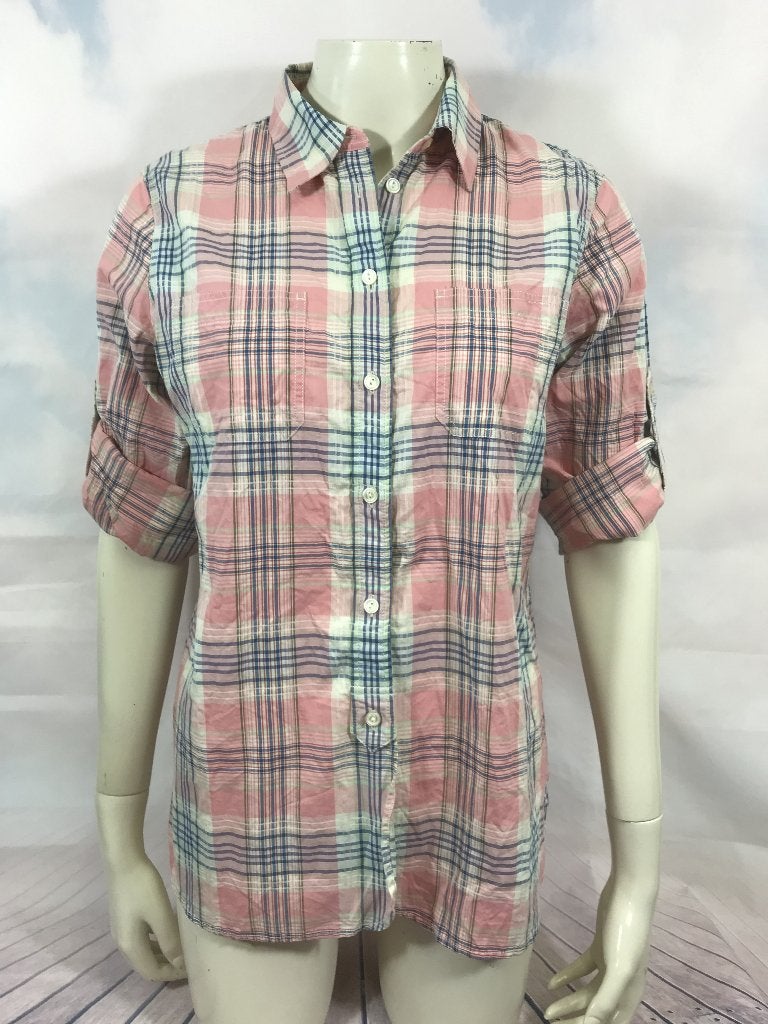 Lauren Ralph Lauren roze geblokte blouse maat M (3C7)