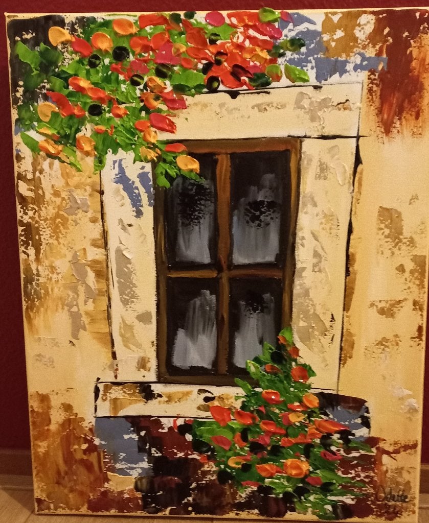 Schilderij landelijk oud raam, Huis en Inrichting, Ophalen of Verzenden, Nieuw, Minder dan 50 cm, Schilderij
