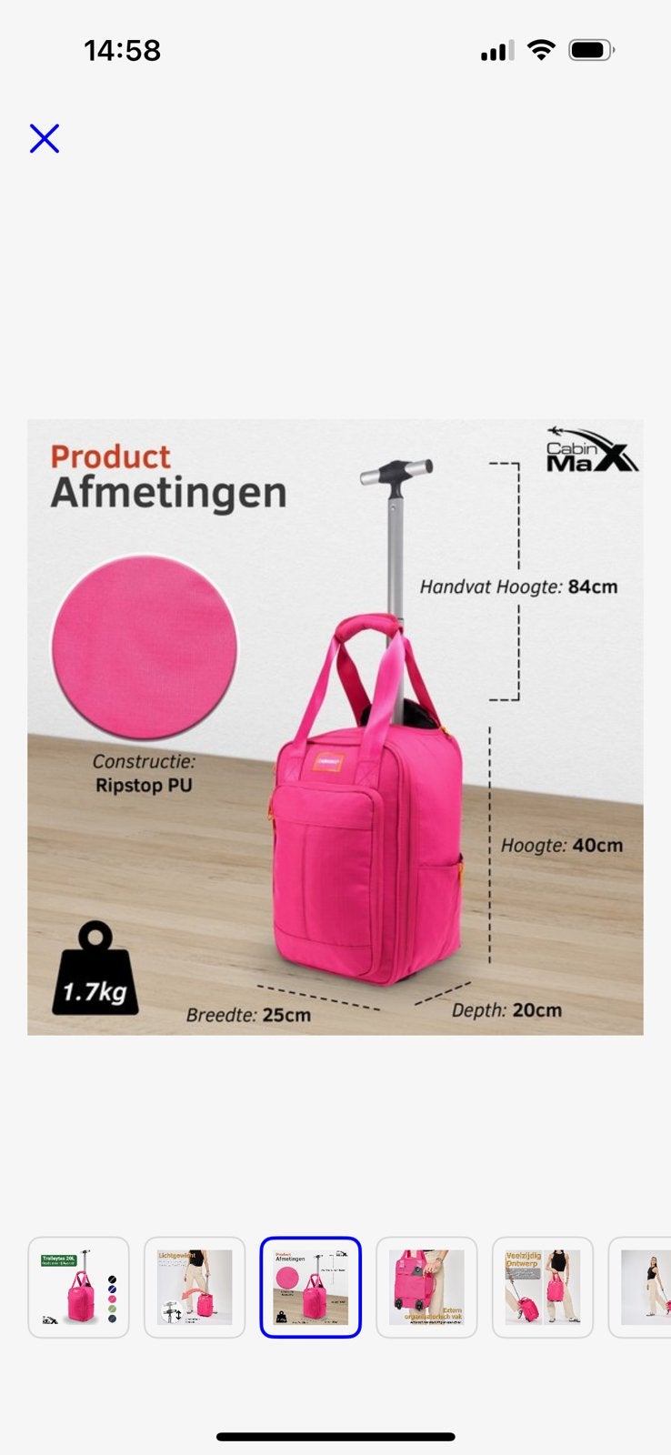 Trolley- laptoptas 20 liter fuchsia zgan vaste prijs, Minder dan 50 cm, Zo goed als nieuw, Minder dan 35 cm, Zacht kunststof