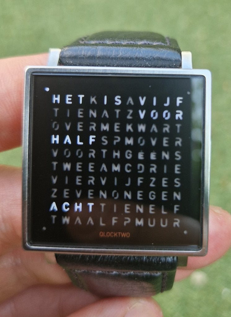 Biegert & Funk QLOCKTWO W horloge 35 mm - zo goed als nieuw, Overige merken, Leer, Staal, Polshorloge