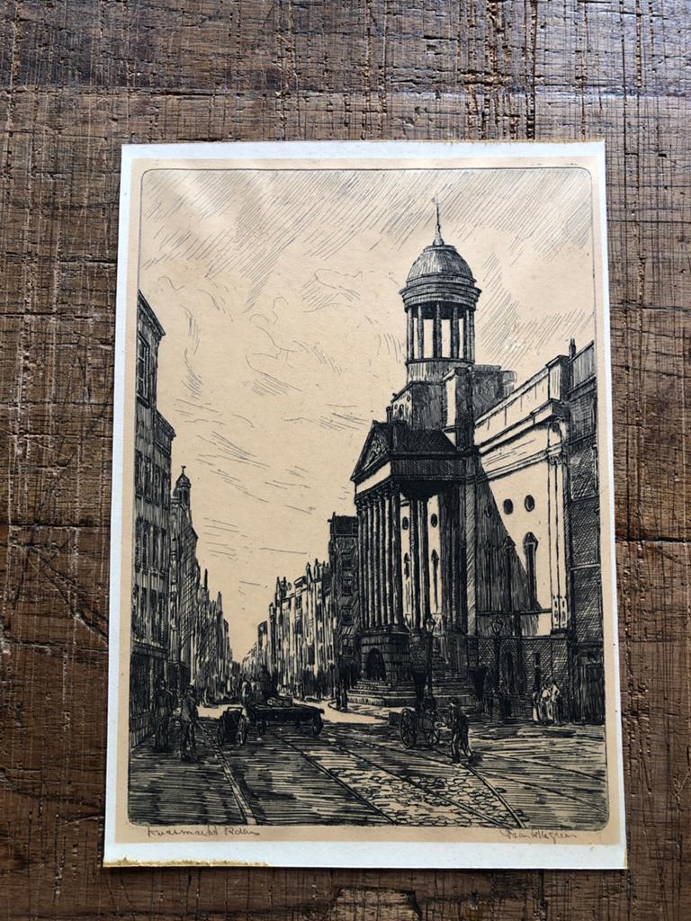 Oude ets van de Paardenmarkt in Rotterdam, Antiek en Kunst, Kunst | Etsen en Gravures, Ets, Gesigneerd, Stadsgezicht, 1900 - 1949