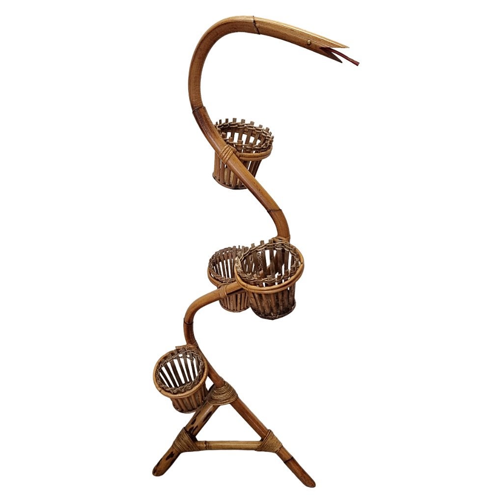 Vintage rotan plantenstandaard slang – jaren 50/60, Ophalen, Huis en Inrichting