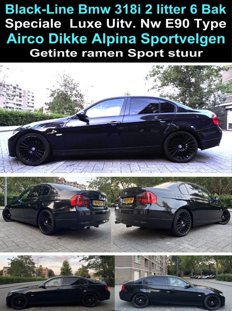 Stoere Black-Line Edition Sedan 318i 6Bk M2007 Leer Inr Mog, Achterwielaandrijving, Zwart, 4 cilinders, 129 pk