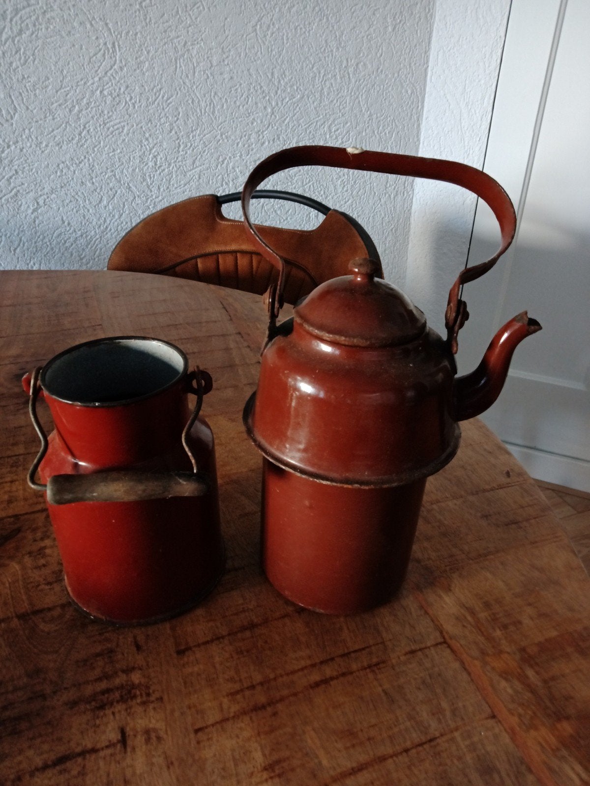 te koop antieke Emaille, koffiepot en melkkan, Ophalen of Verzenden