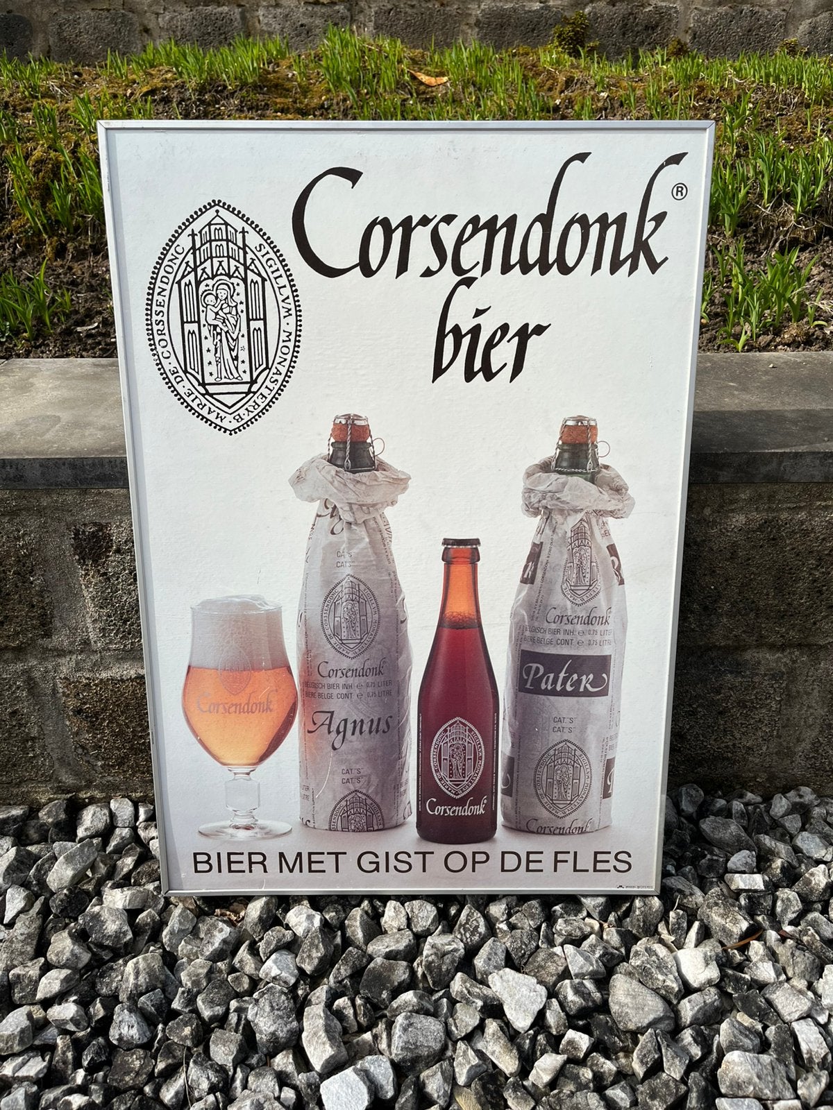 Vintage Corsendonk bier reclamebord in metalen lijst, Ophalen, Zo goed als nieuw, Reclamebord, Plaat of Schild, Overige merken