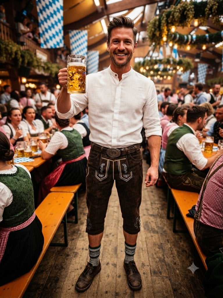 Oktoberfeest Lederhosen top! Maat 54, Maat 52/54 (L), Ophalen of Verzenden, Kleding, Overige thema's