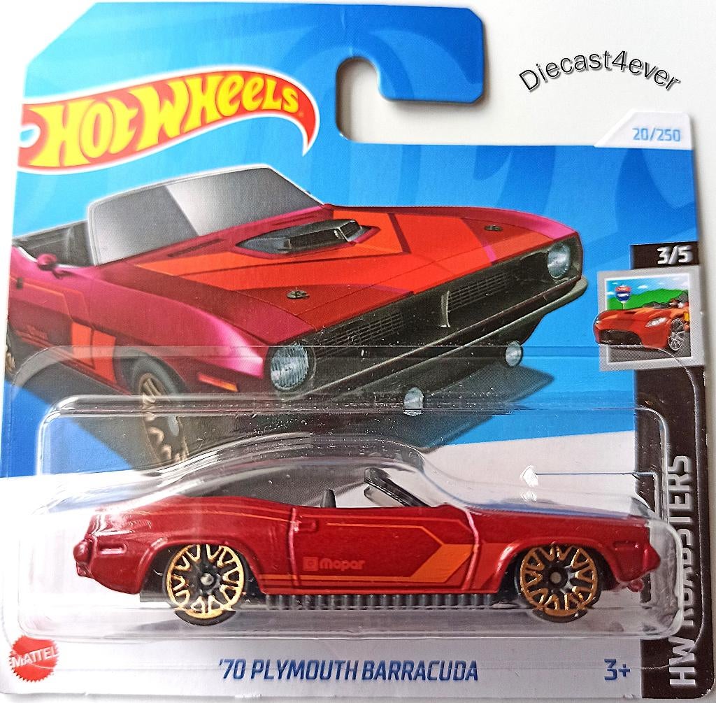 Hot Wheels '70 Plymouth Barracuda, rood, Ophalen, Nieuw, Auto