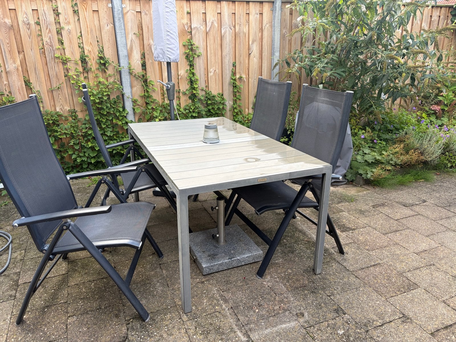 Kettler tuinset met 4 stoelen en tafel, Tuin en Terras, 4 zitplaatsen, Gebruikt, Eettafel, Aluminium