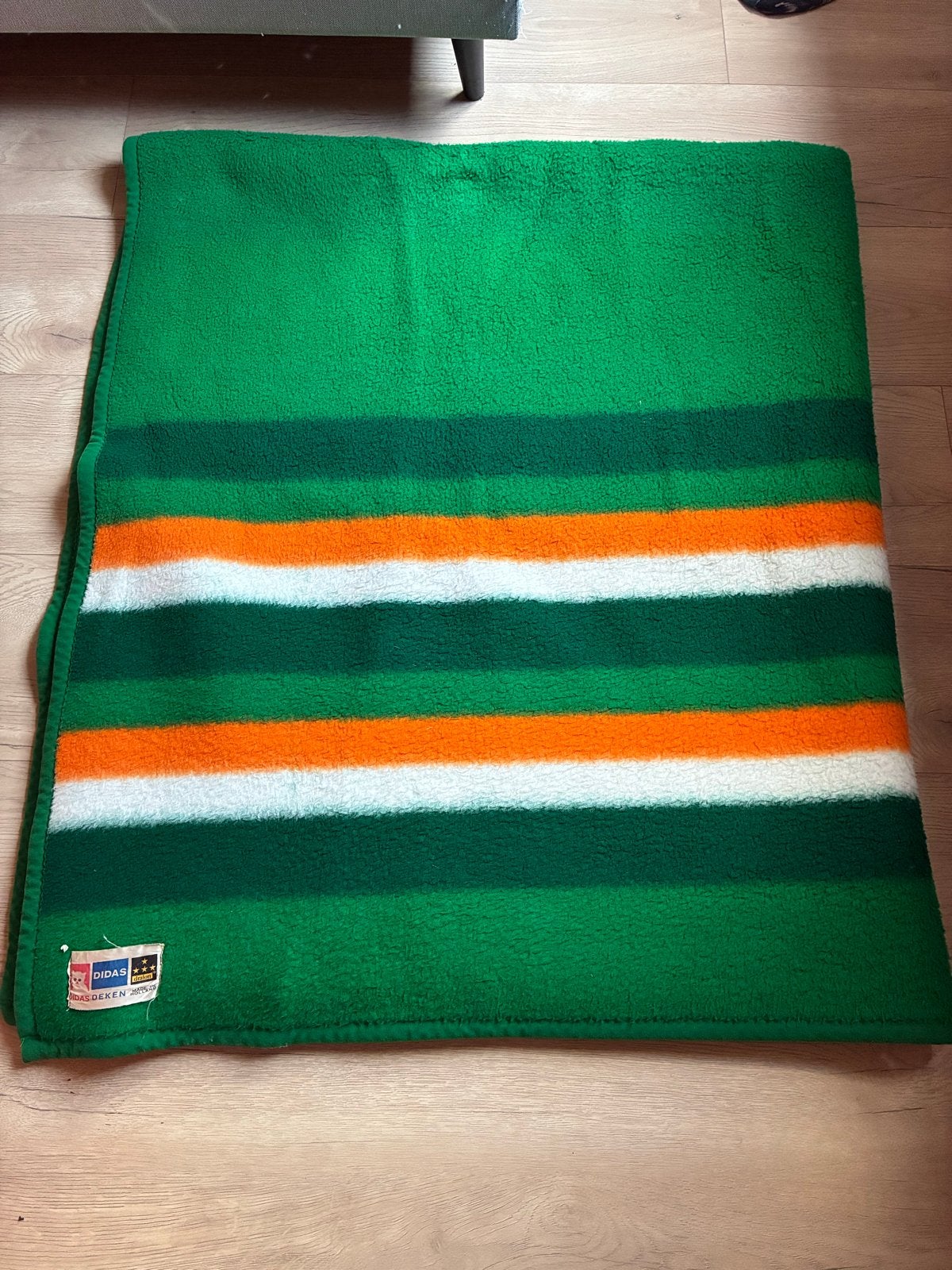 Vintage Didas Deken - Groen, Oranje, Wit gestreept, Gebruikt, Ophalen of Verzenden, Plaid, Overige materialen