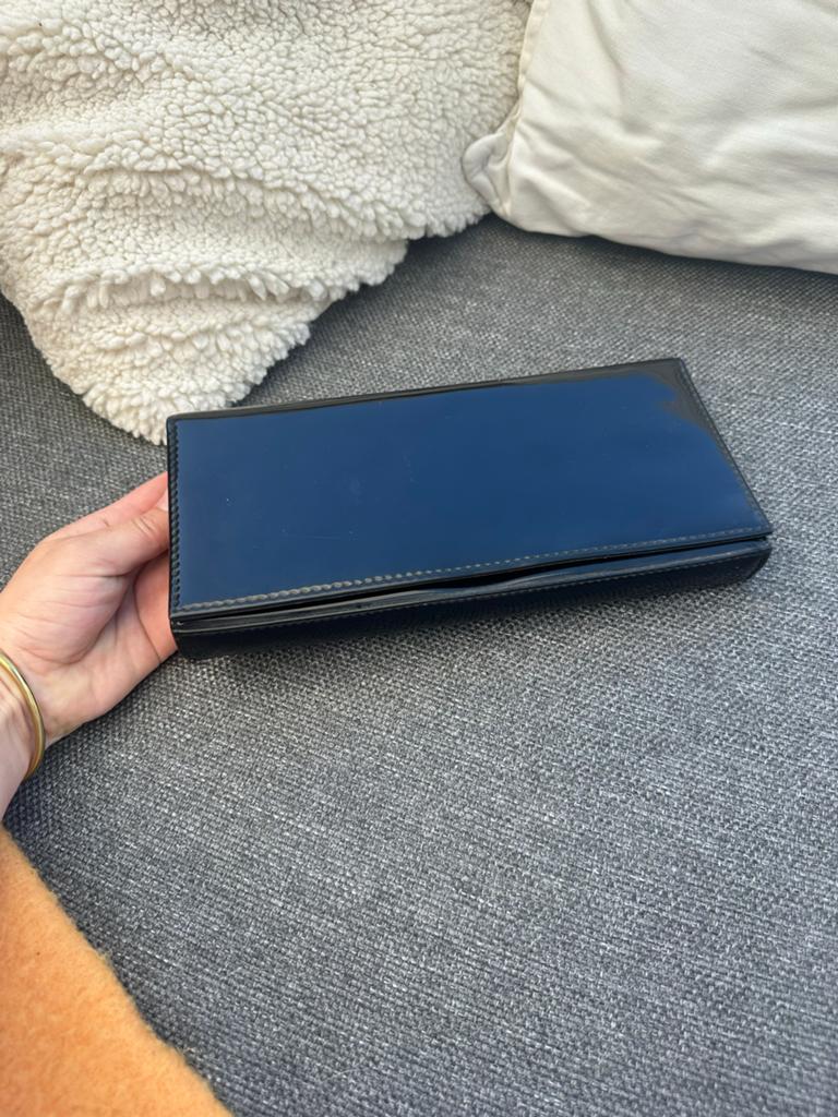 Vintage Retro Zwart Lak Clutch Avondtasje, Ophalen of Verzenden, Gebruikt, Zwart, Avondtasje