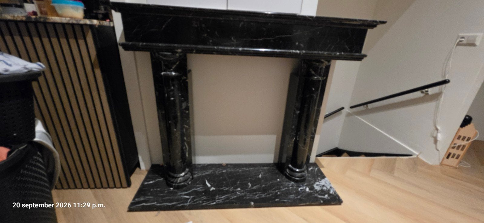 Zwarte Nero Marquina  marmeren schouw - NIEIW, Ophalen of Verzenden, Nieuw, Inbouwhaard, Elektrische haard