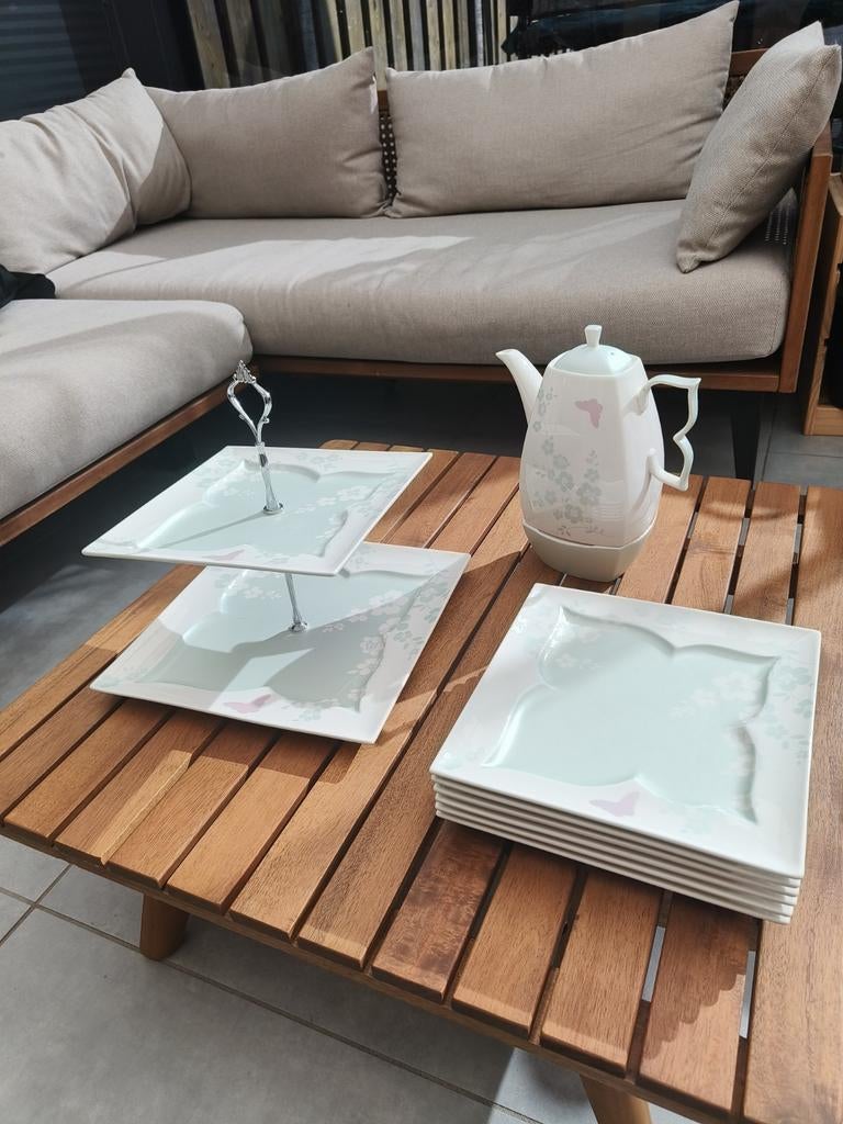 Porselein Bernardo serveer/dessert/hightea set, Huis en Inrichting, Ophalen, Zo goed als nieuw, Overige stijlen, Porselein